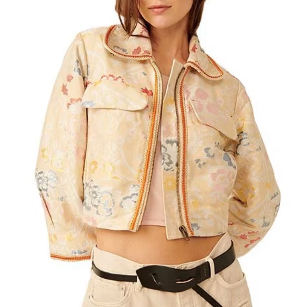 Free People
Margot Floral Print Collar Neck Long Sleeve Cropped Jacket